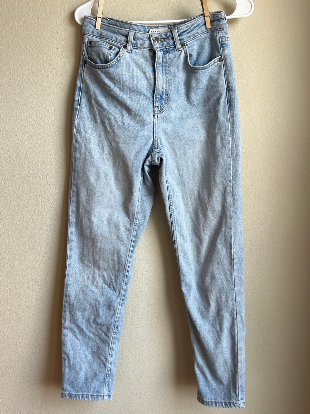 Topshop High Rise Straight Leg Denim Jeans Light Blue Wash W28 L30 US 6 Small